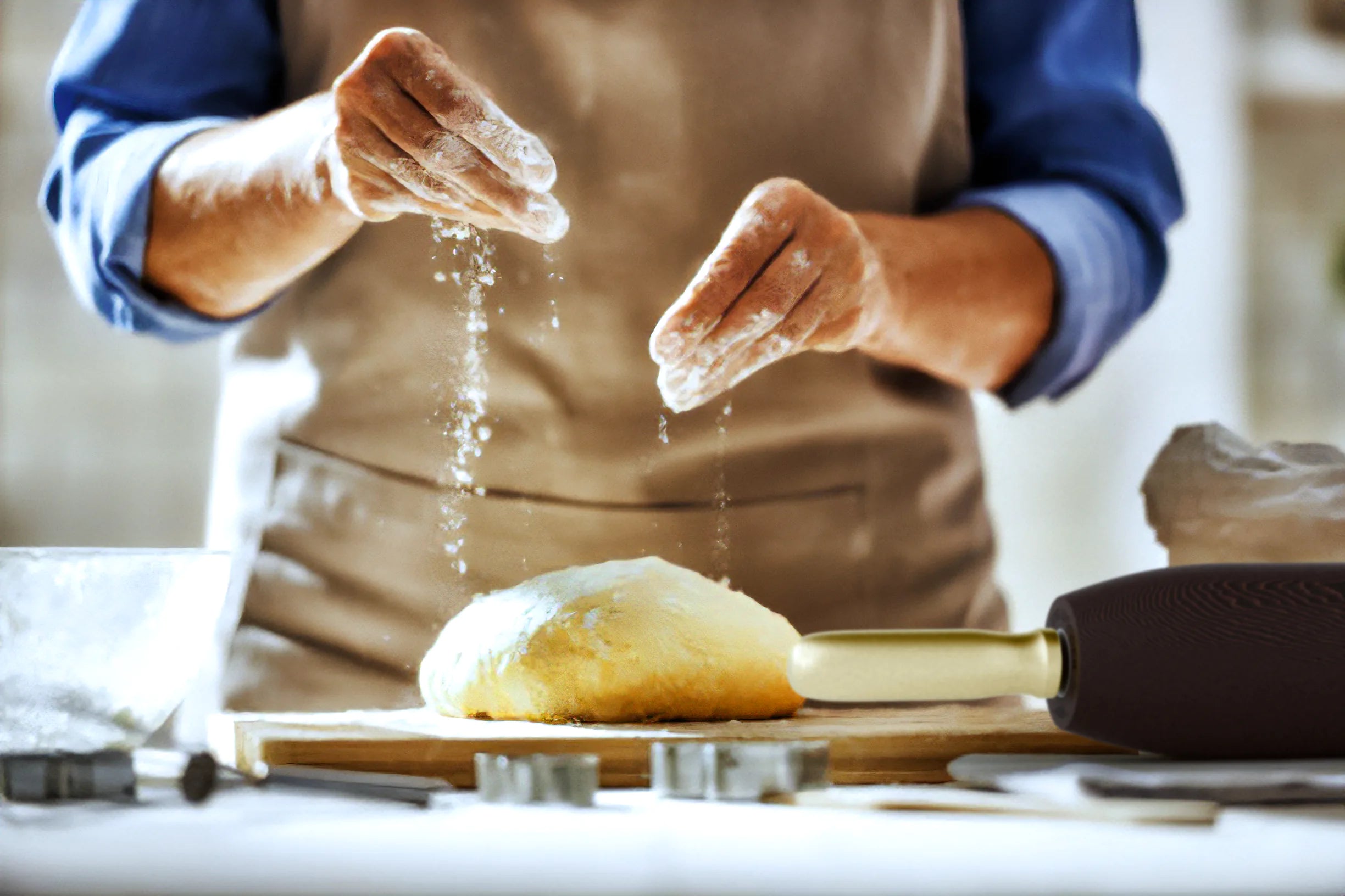 Baker Preparing Dough in Kitchen Setting